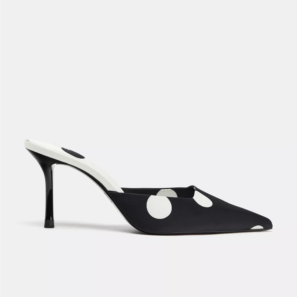 Zara Satin Finish Black and White Polka Dot Slingback Pumps